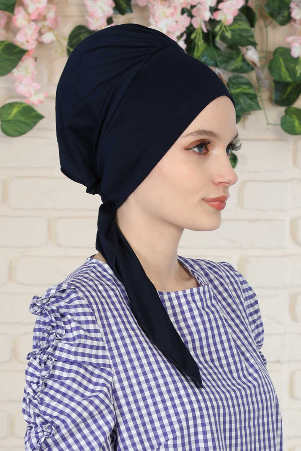 Chic Instant Turban Headscarf, Ready to Wear Instant Hijab, Easy Wrap & Trendy Turban Hijab Design, Stylish Chemo Cancer Cap for Women,B-49 Navy Blue