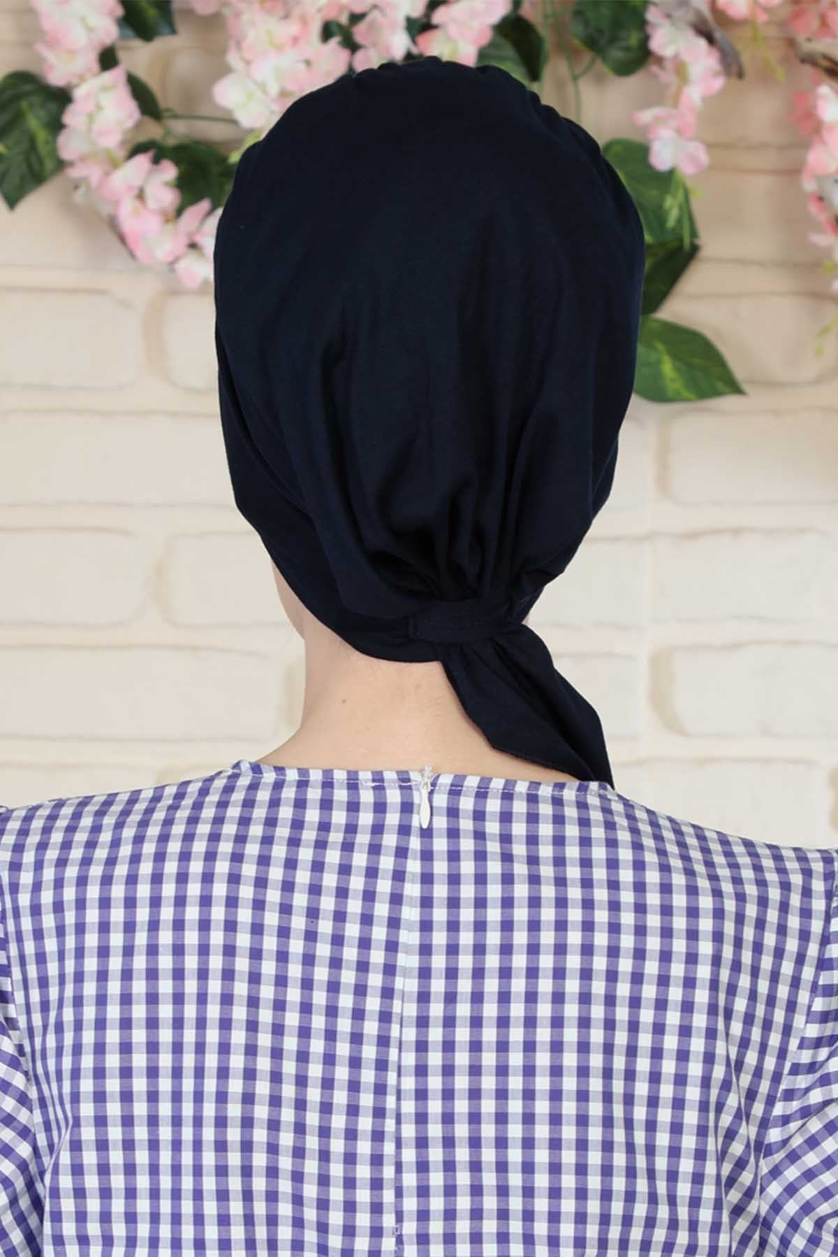 Chic Instant Turban Headscarf, Ready to Wear Instant Hijab, Easy Wrap & Trendy Turban Hijab Design, Stylish Chemo Cancer Cap for Women,B-49 Navy Blue