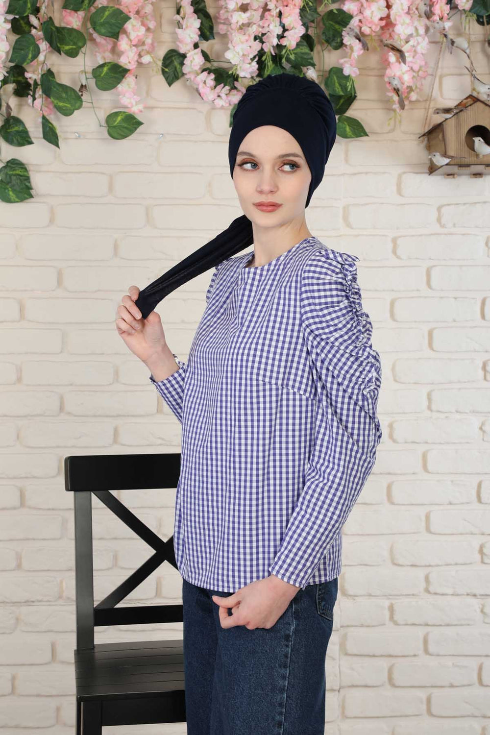 Chic Instant Turban Headscarf, Ready to Wear Instant Hijab, Easy Wrap & Trendy Turban Hijab Design, Stylish Chemo Cancer Cap for Women,B-49 Navy Blue