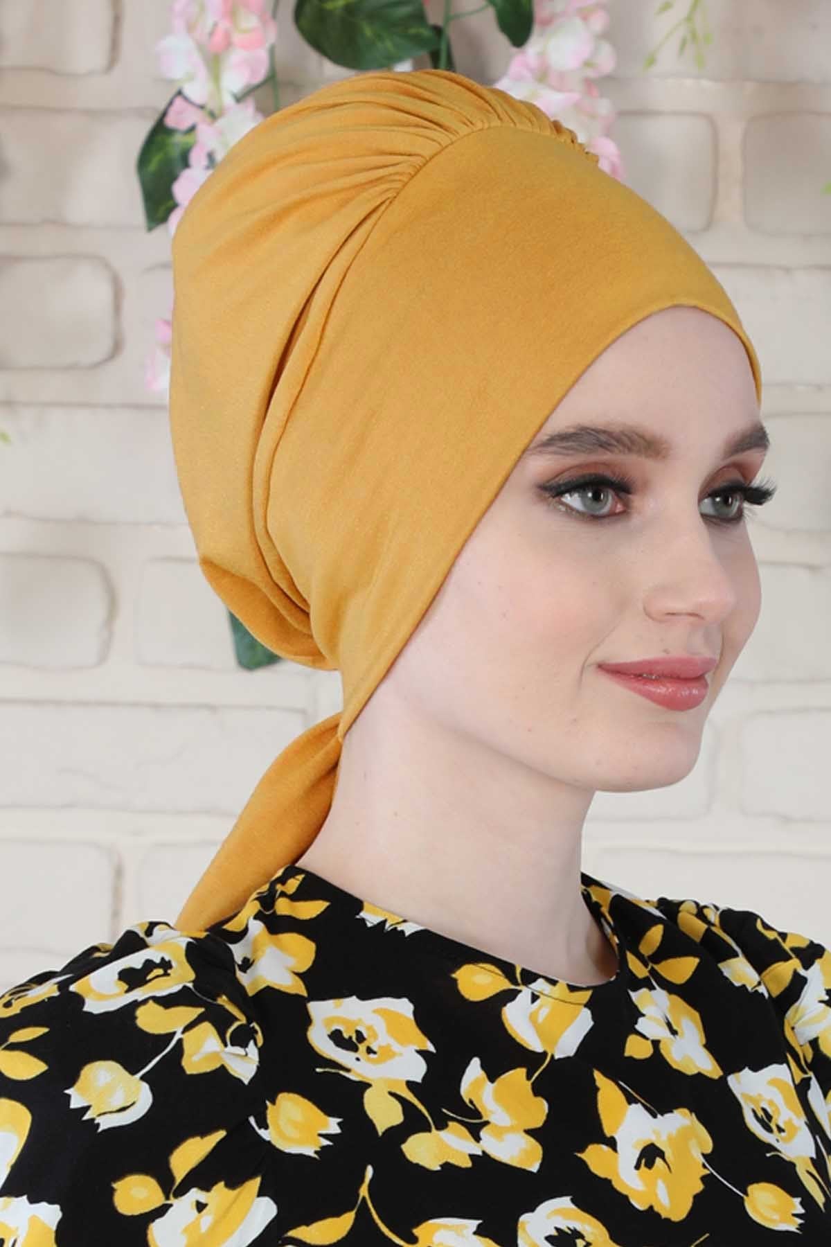 Chic Instant Turban Headscarf, Ready to Wear Instant Hijab, Easy Wrap & Trendy Turban Hijab Design, Stylish Chemo Cancer Cap for Women,B-49 Mustard Yellow