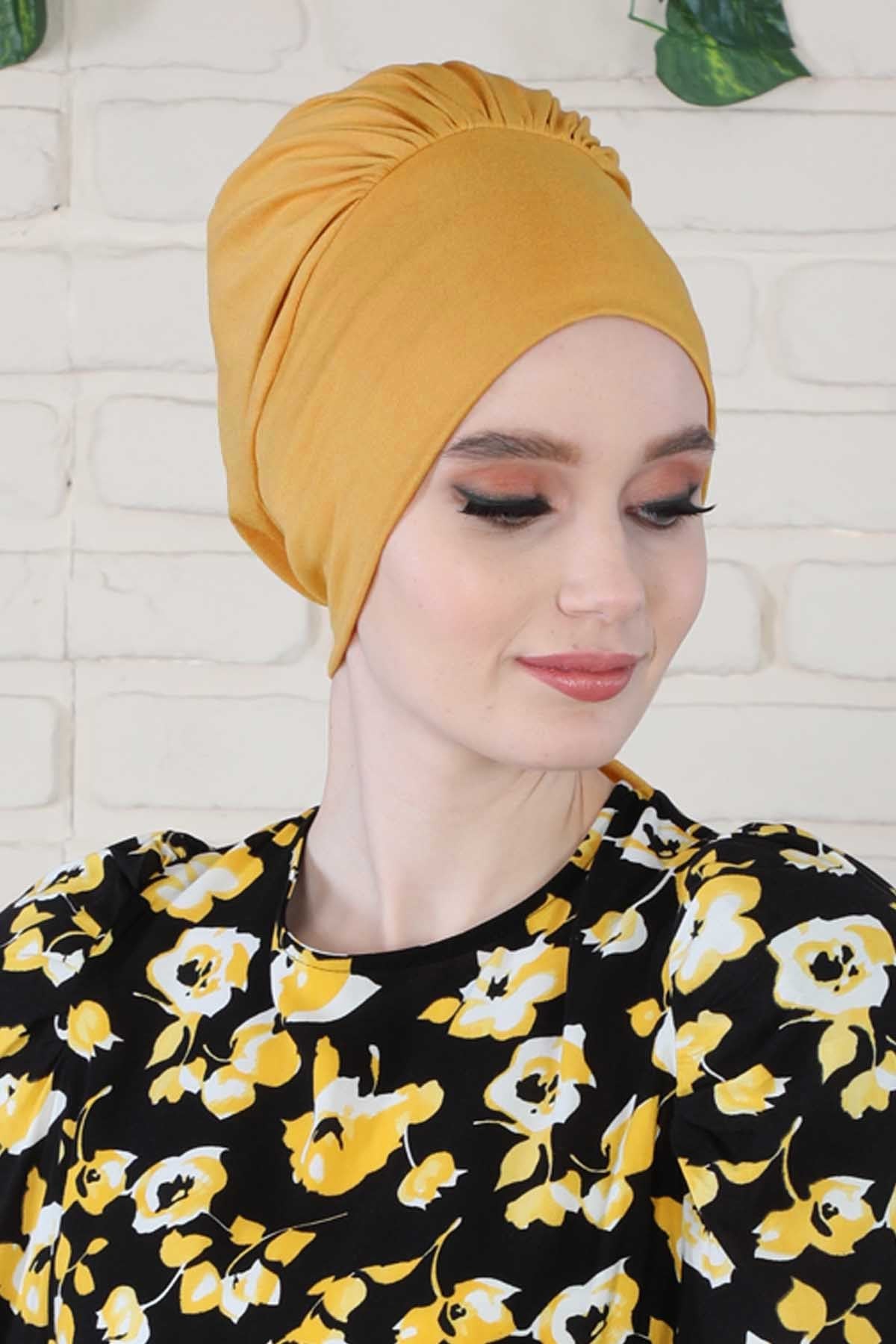 Chic Instant Turban Headscarf, Ready to Wear Instant Hijab, Easy Wrap & Trendy Turban Hijab Design, Stylish Chemo Cancer Cap for Women,B-49 Mustard Yellow
