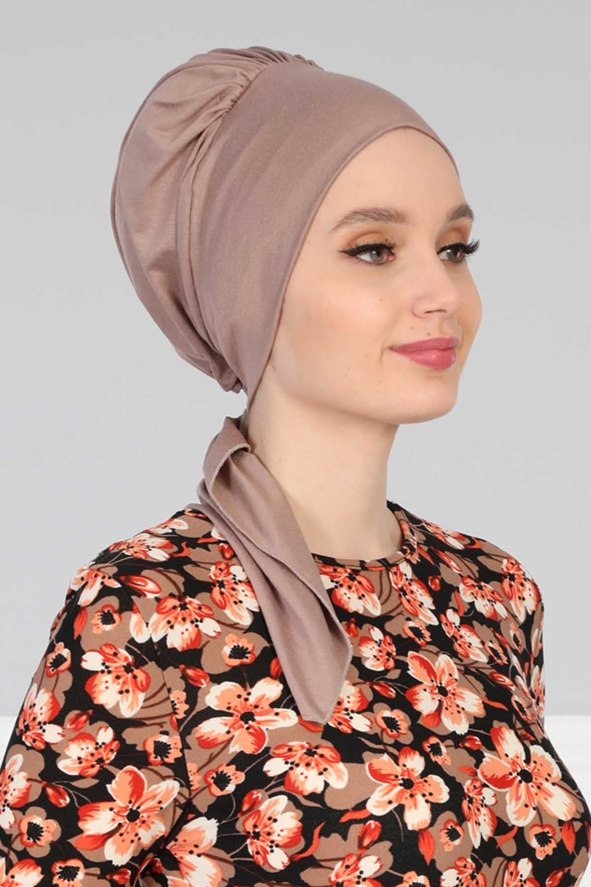 Chic Instant Turban Headscarf, Ready to Wear Instant Hijab, Easy Wrap & Trendy Turban Hijab Design, Stylish Chemo Cancer Cap for Women,B-49 Mink