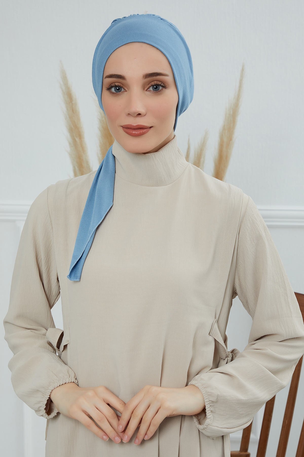 Chic Instant Turban Headscarf, Ready to Wear Instant Hijab, Easy Wrap & Trendy Turban Hijab Design, Stylish Chemo Cancer Cap for Women,B-49 Blue