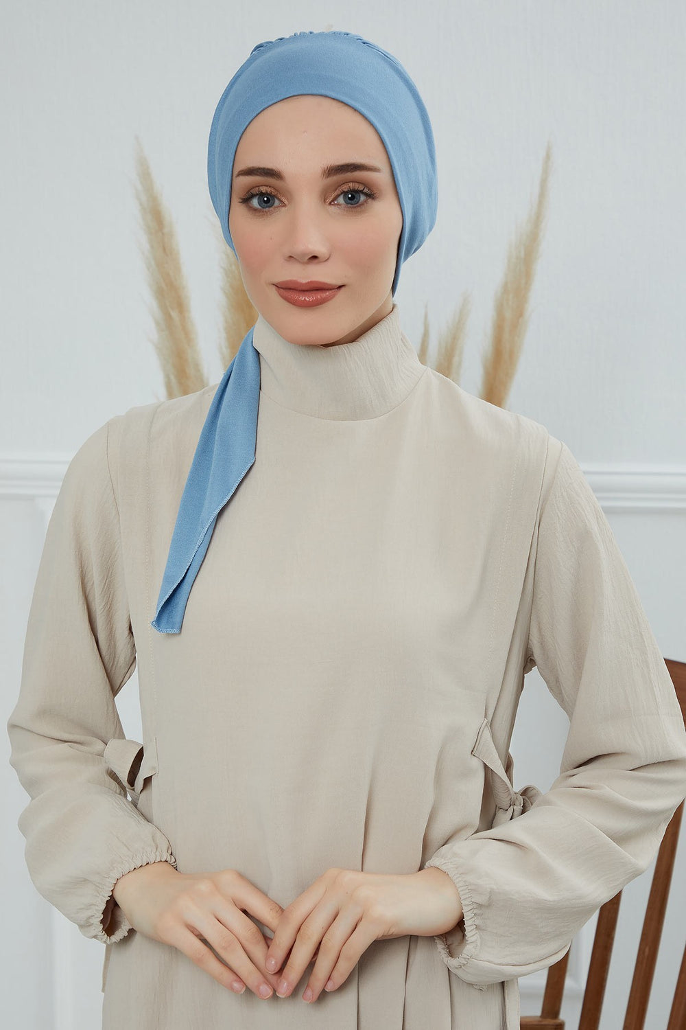 Chic Instant Turban Headscarf, Ready to Wear Instant Hijab, Easy Wrap & Trendy Turban Hijab Design, Stylish Chemo Cancer Cap for Women,B-49 Blue