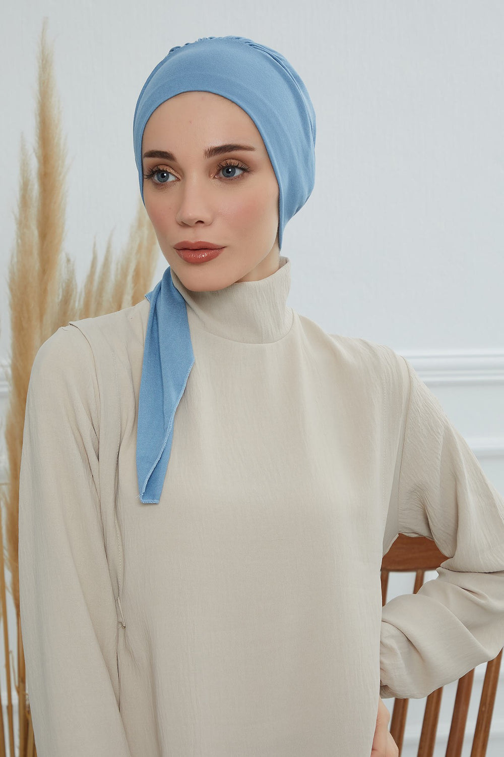 Chic Instant Turban Headscarf, Ready to Wear Instant Hijab, Easy Wrap & Trendy Turban Hijab Design, Stylish Chemo Cancer Cap for Women,B-49 Blue