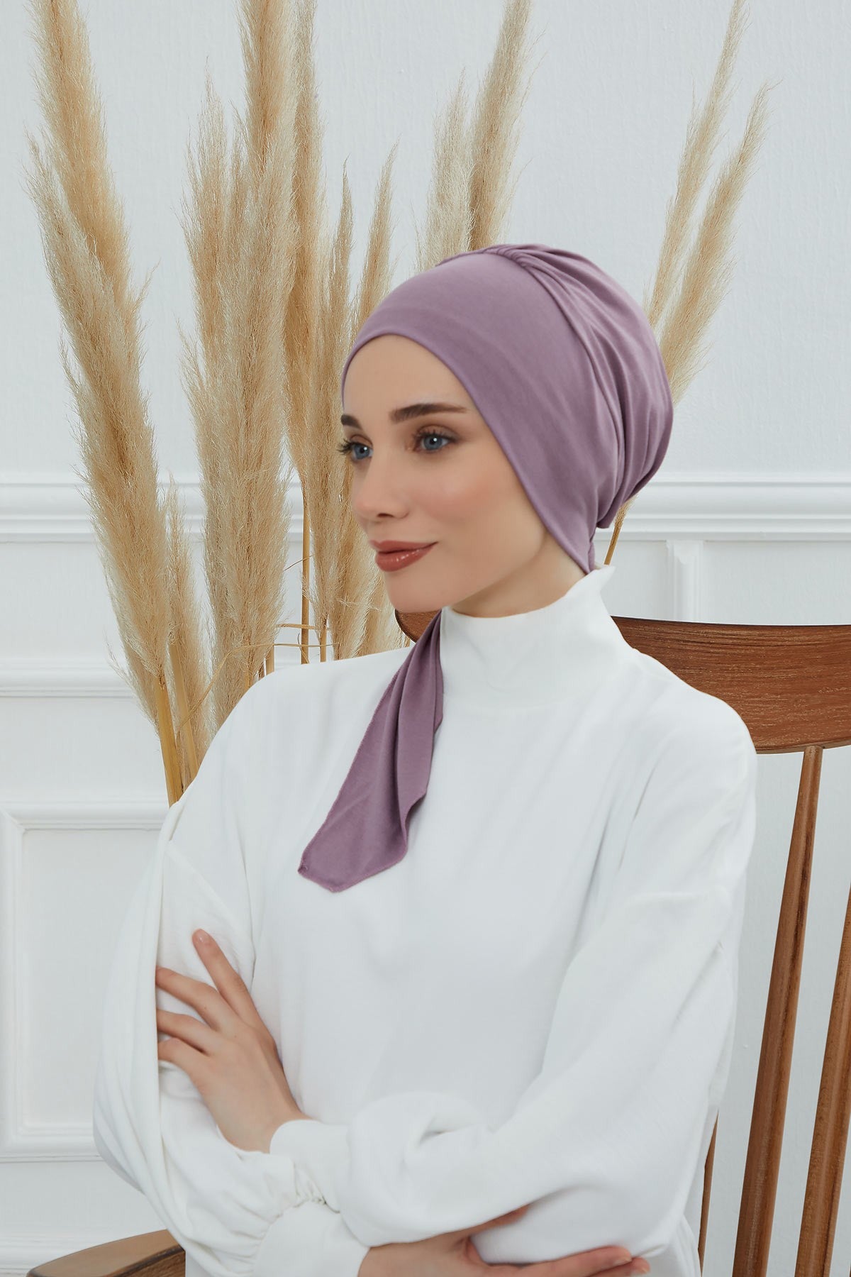 Chic Instant Turban Headscarf, Ready to Wear Instant Hijab, Easy Wrap & Trendy Turban Hijab Design, Stylish Chemo Cancer Cap for Women,B-49 Lilac