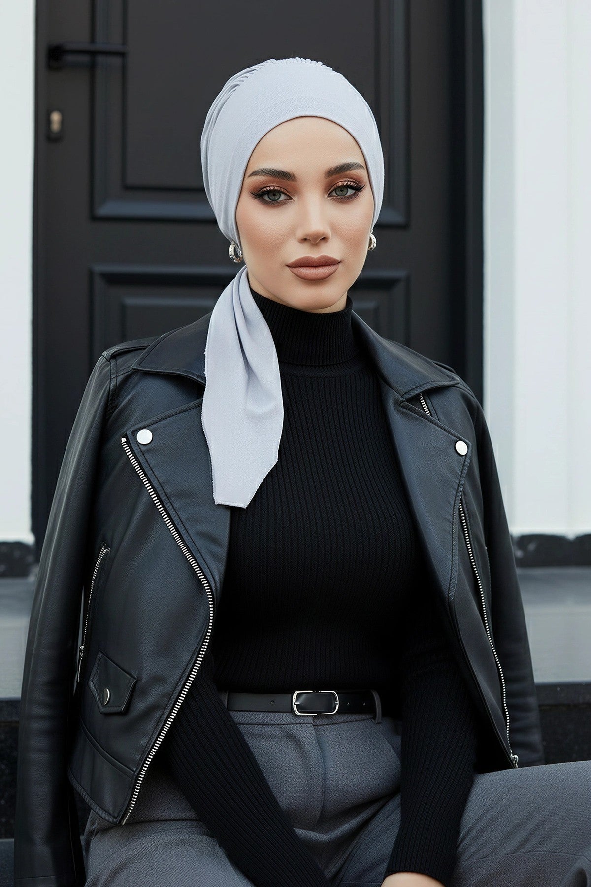 Chic Instant Turban Headscarf, Ready to Wear Instant Hijab, Easy Wrap & Trendy Turban Hijab Design, Stylish Chemo Cancer Cap for Women,B-49 Grey 2