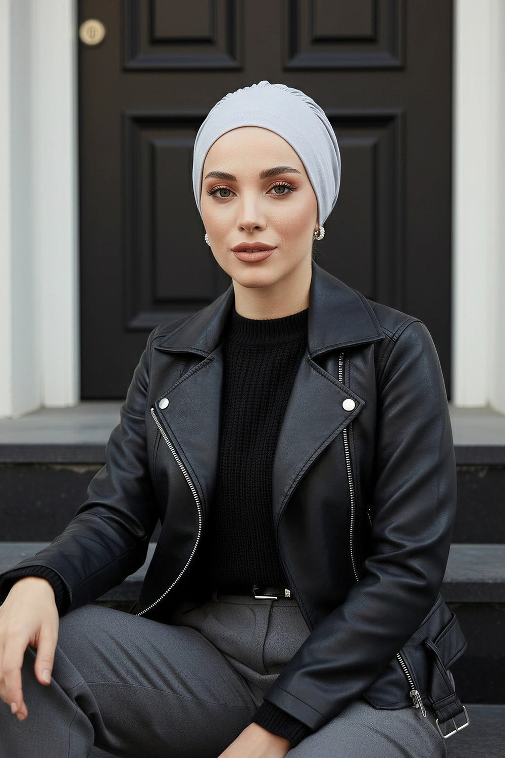 Chic Instant Turban Headscarf, Ready to Wear Instant Hijab, Easy Wrap & Trendy Turban Hijab Design, Stylish Chemo Cancer Cap for Women,B-49 Grey 2