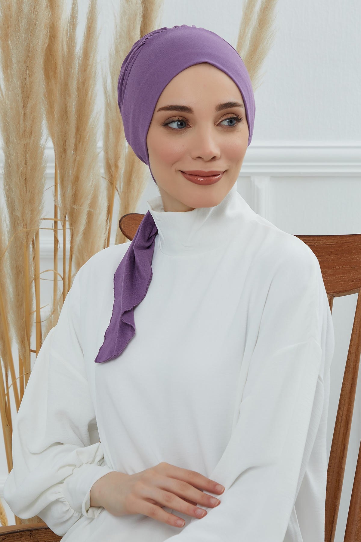 Chic Instant Turban Headscarf, Ready to Wear Instant Hijab, Easy Wrap & Trendy Turban Hijab Design, Stylish Chemo Cancer Cap for Women,B-49 Purple 2