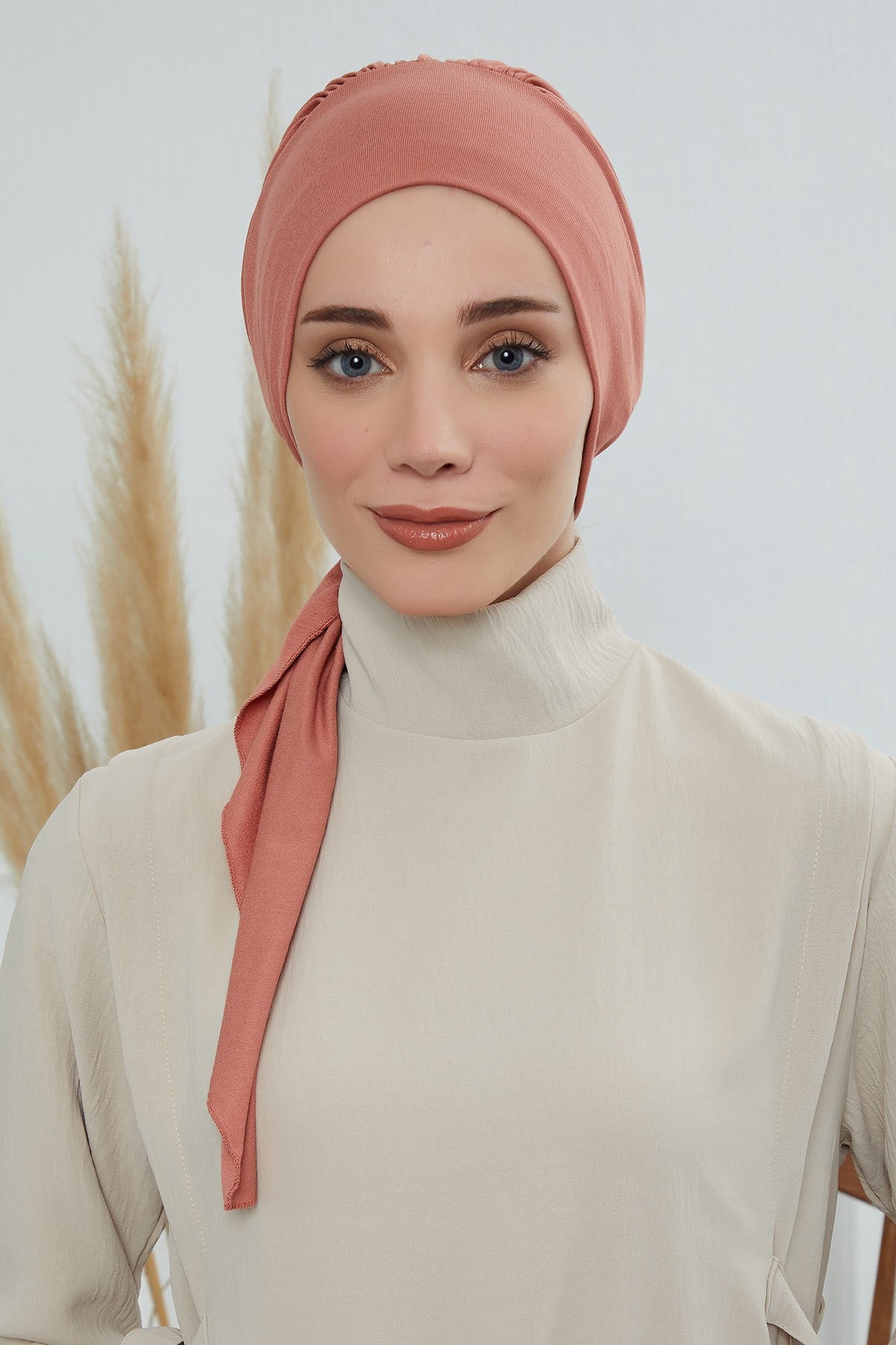 Chic Instant Turban Headscarf, Ready to Wear Instant Hijab, Easy Wrap & Trendy Turban Hijab Design, Stylish Chemo Cancer Cap for Women,B-49 Salmon