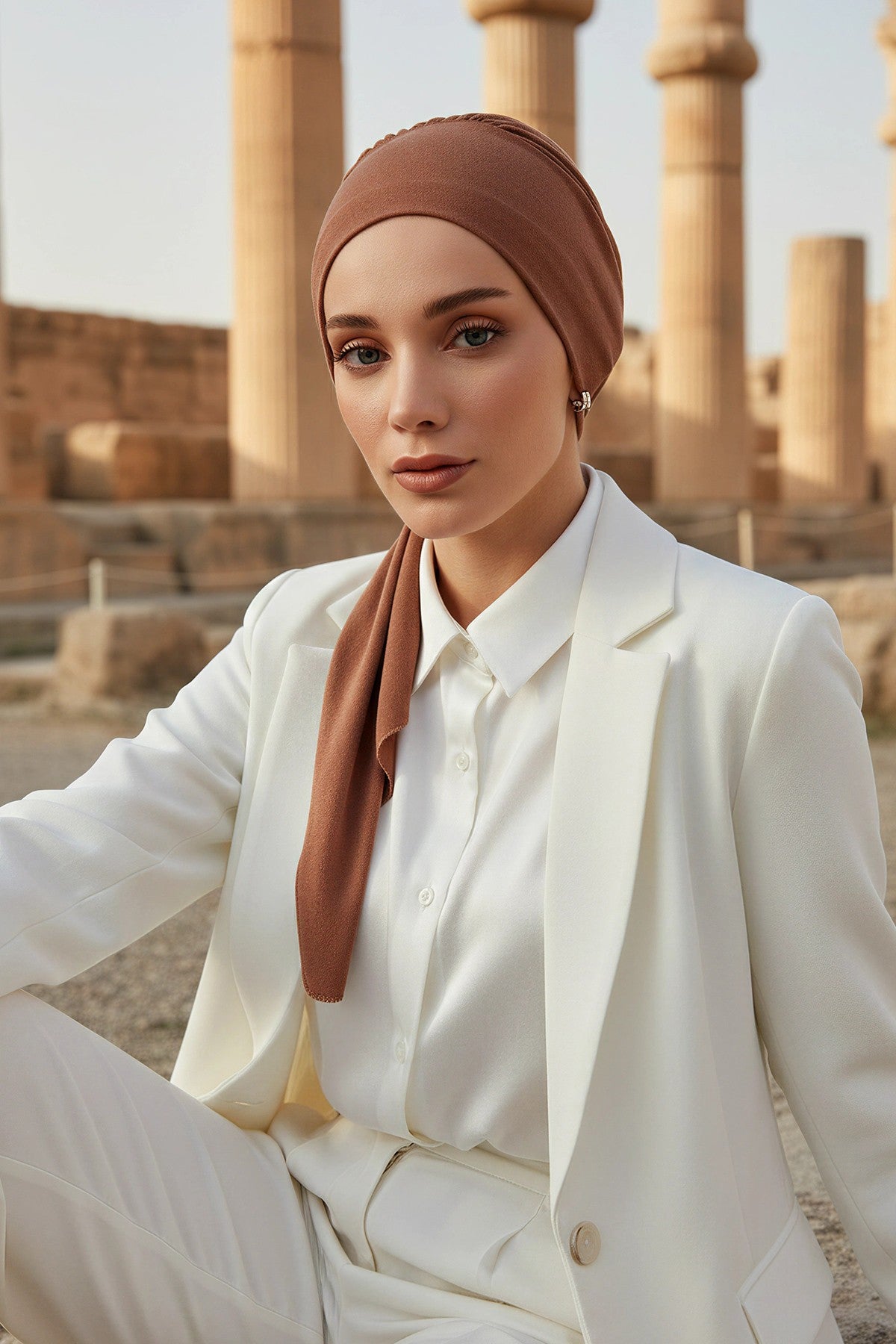 Chic Instant Turban Headscarf, Ready to Wear Instant Hijab, Easy Wrap & Trendy Turban Hijab Design, Stylish Chemo Cancer Cap for Women,B-49 Caramel Brown
