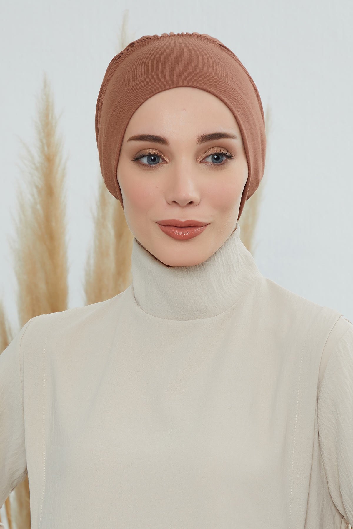 Chic Instant Turban Headscarf, Ready to Wear Instant Hijab, Easy Wrap & Trendy Turban Hijab Design, Stylish Chemo Cancer Cap for Women,B-49 Caramel Brown