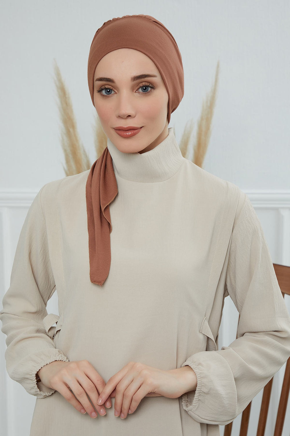 Chic Instant Turban Headscarf, Ready to Wear Instant Hijab, Easy Wrap & Trendy Turban Hijab Design, Stylish Chemo Cancer Cap for Women,B-49 Caramel Brown