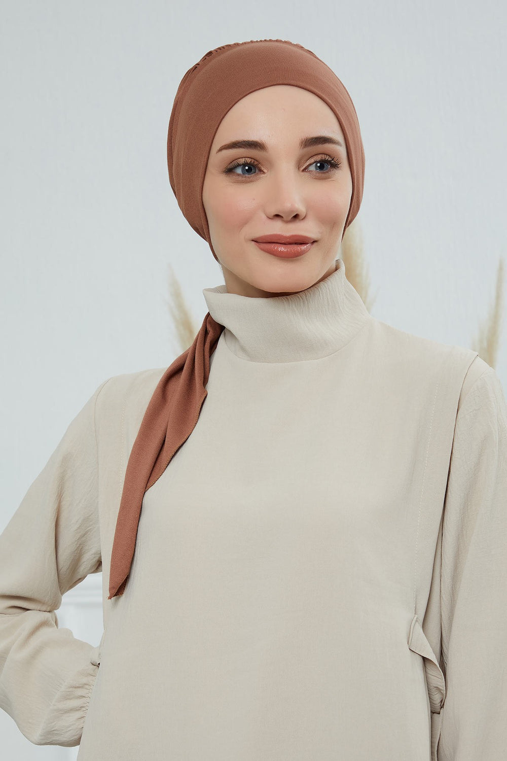 Chic Instant Turban Headscarf, Ready to Wear Instant Hijab, Easy Wrap & Trendy Turban Hijab Design, Stylish Chemo Cancer Cap for Women,B-49 Caramel Brown
