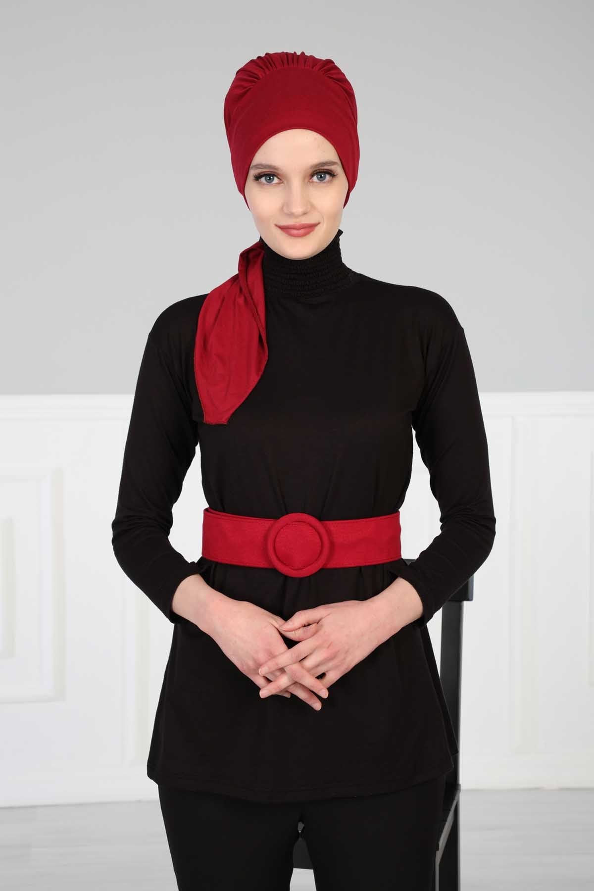 Chic Instant Turban Headscarf, Ready to Wear Instant Hijab, Easy Wrap & Trendy Turban Hijab Design, Stylish Chemo Cancer Cap for Women,B-49 Maroon