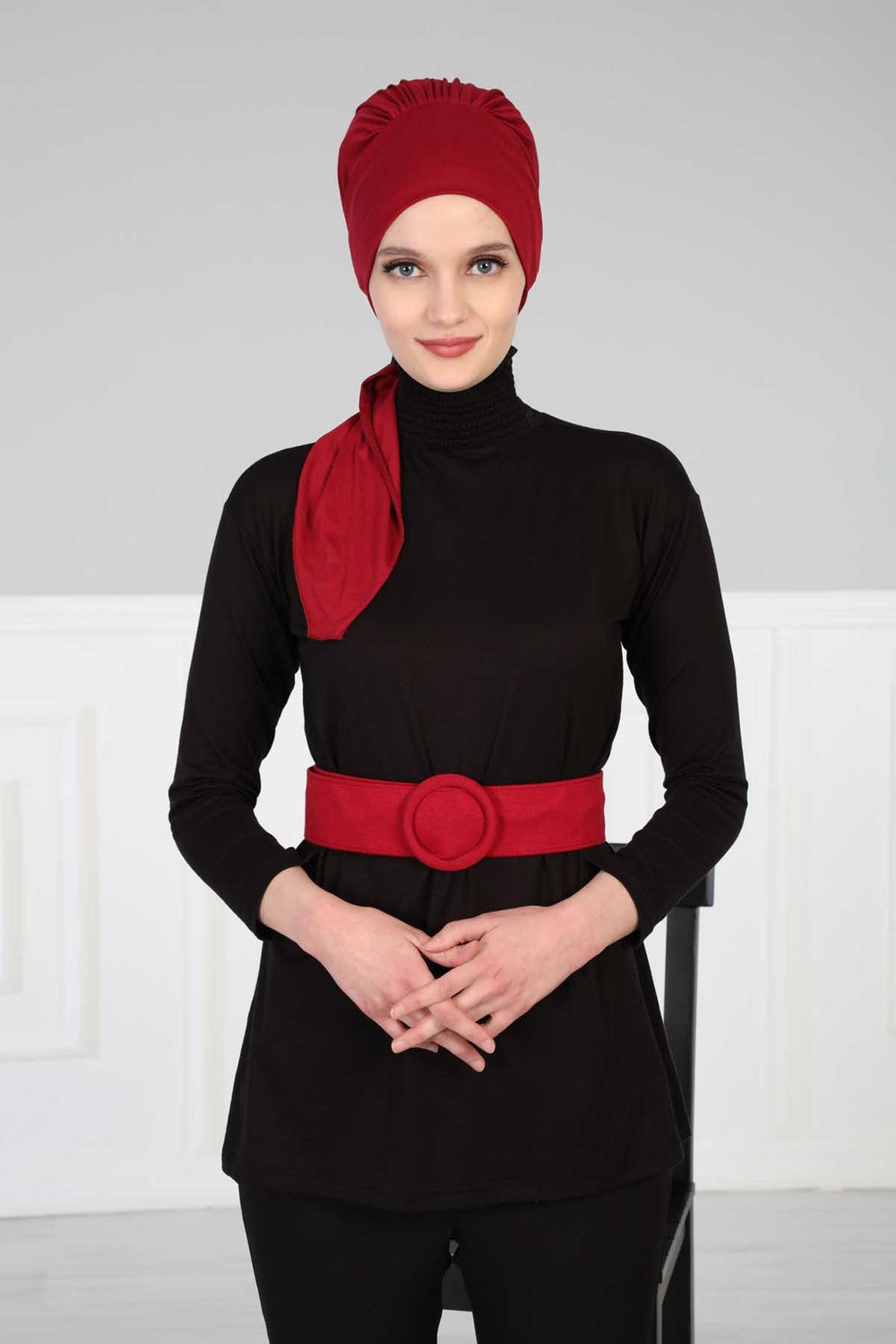 Chic Instant Turban Headscarf, Ready to Wear Instant Hijab, Easy Wrap & Trendy Turban Hijab Design, Stylish Chemo Cancer Cap for Women,B-49 Maroon