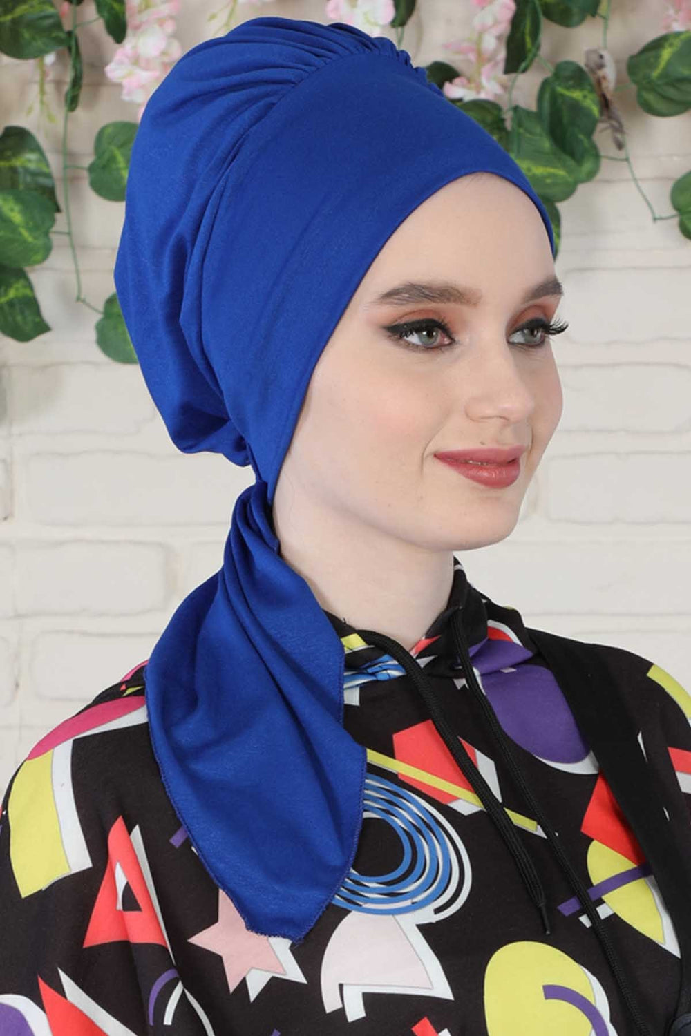 Chic Instant Turban Headscarf, Ready to Wear Instant Hijab, Easy Wrap & Trendy Turban Hijab Design, Stylish Chemo Cancer Cap for Women,B-49 Sax Blue
