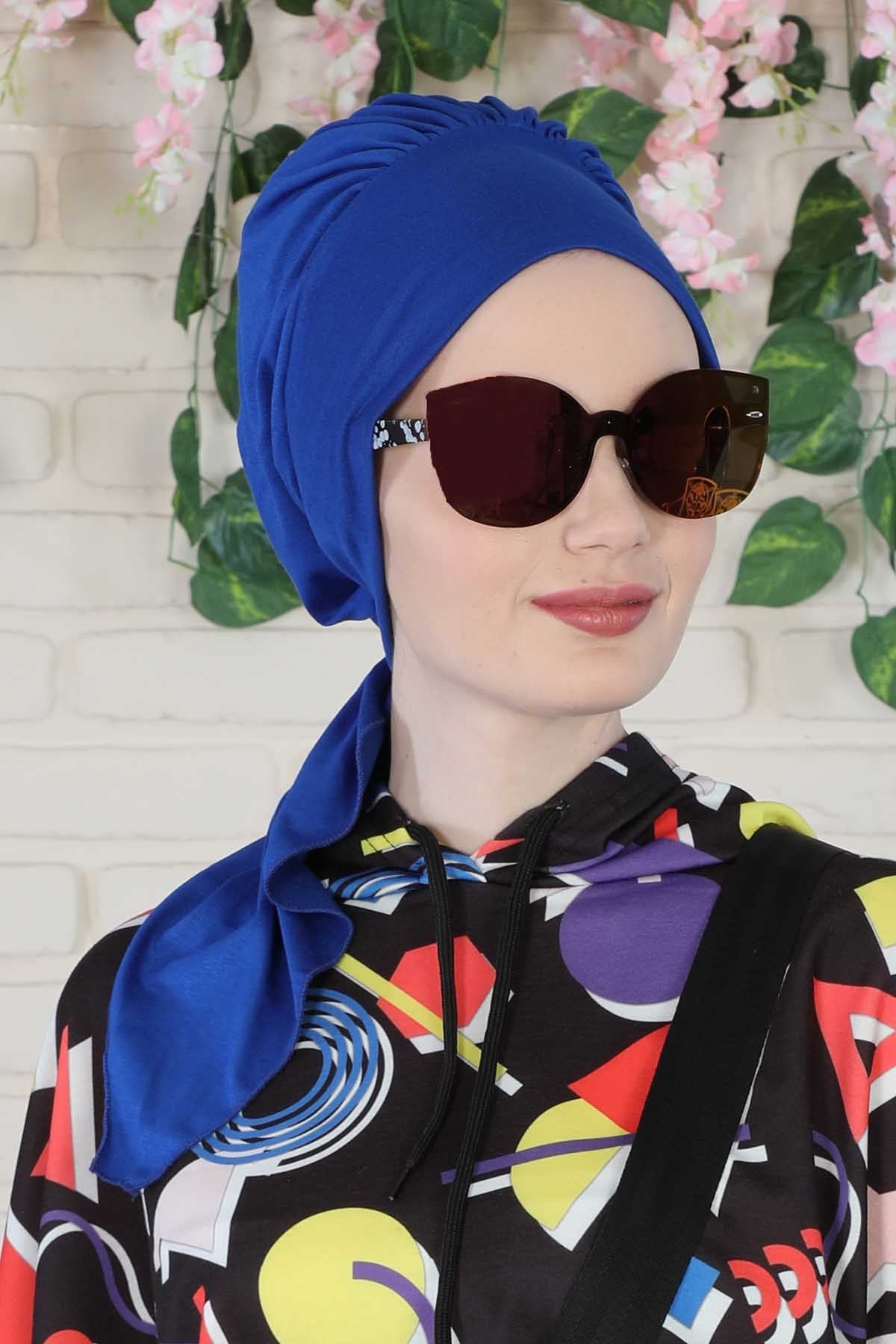 Chic Instant Turban Headscarf, Ready to Wear Instant Hijab, Easy Wrap & Trendy Turban Hijab Design, Stylish Chemo Cancer Cap for Women,B-49 Sax Blue