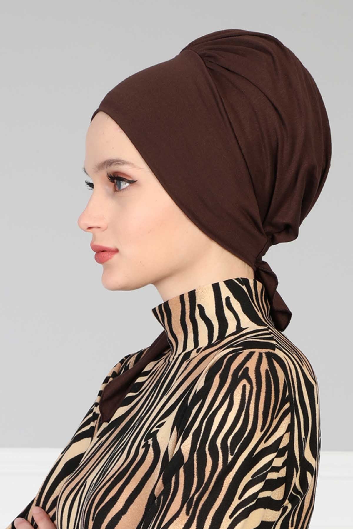 Chic Instant Turban Headscarf, Ready to Wear Instant Hijab, Easy Wrap & Trendy Turban Hijab Design, Stylish Chemo Cancer Cap for Women,B-49 Brown