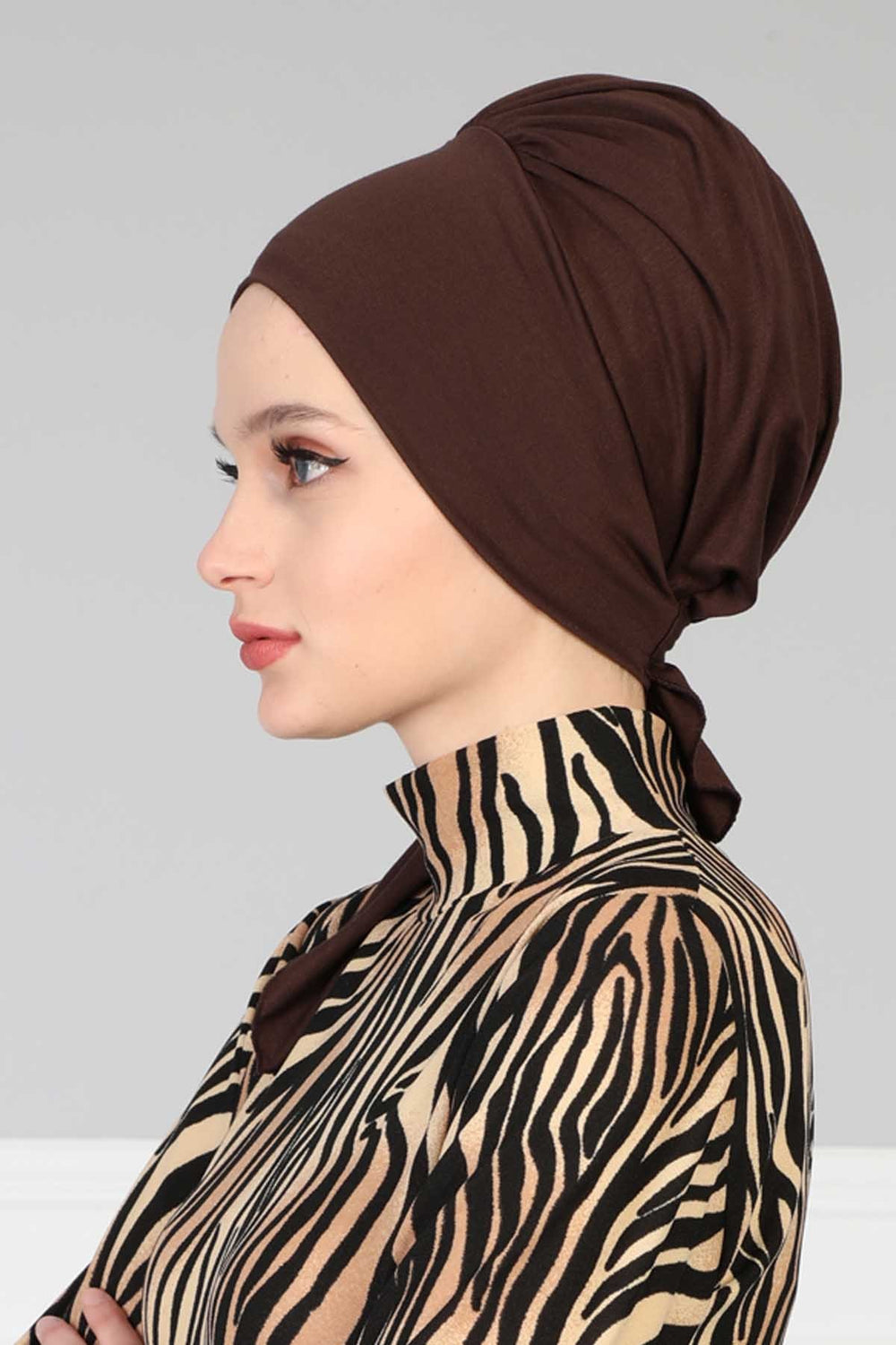 Chic Instant Turban Headscarf, Ready to Wear Instant Hijab, Easy Wrap & Trendy Turban Hijab Design, Stylish Chemo Cancer Cap for Women,B-49 Brown