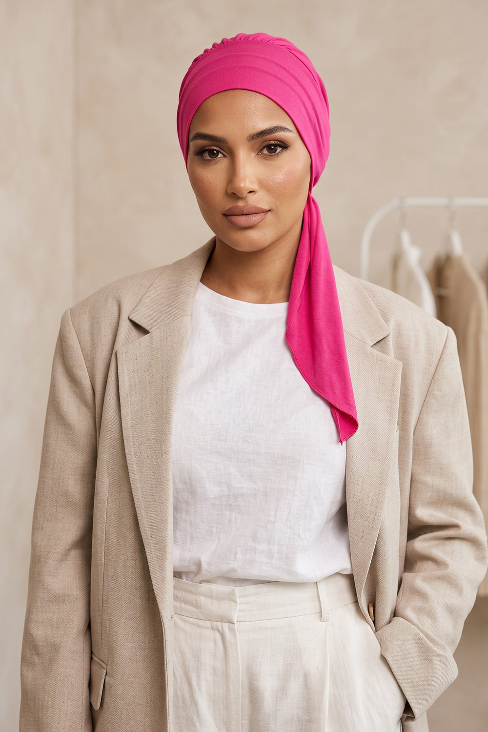 Chic Instant Turban Headscarf, Ready to Wear Instant Hijab, Easy Wrap & Trendy Turban Hijab Design, Stylish Chemo Cancer Cap for Women,B-49 Fuchsia