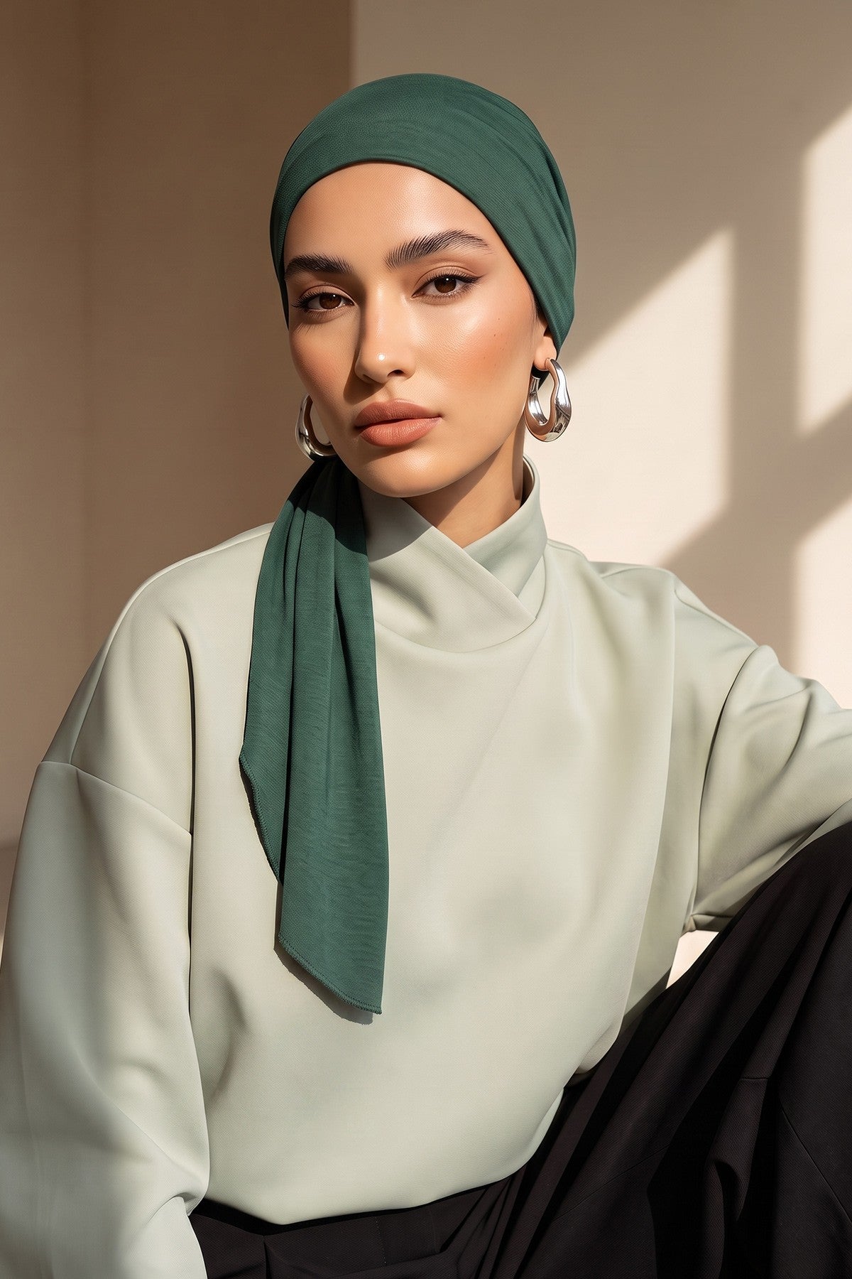 Chic Instant Turban Headscarf, Ready to Wear Instant Hijab, Easy Wrap & Trendy Turban Hijab Design, Stylish Chemo Cancer Cap for Women,B-49 Green