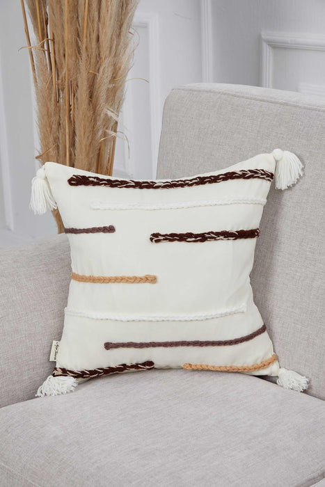 Chic Knit Pillow Cover with Colorful Strips and Tassels on Each Edges, 18x18 Decorative Cushion Cover for Cozy Home Decorations,K-153