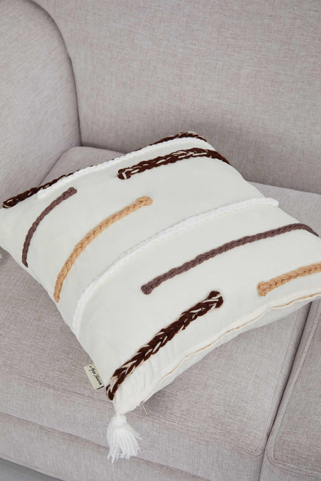 Chic Knit Pillow Cover with Colorful Strips and Tassels on Each Edges, 18x18 Decorative Cushion Cover for Cozy Home Decorations,K-153