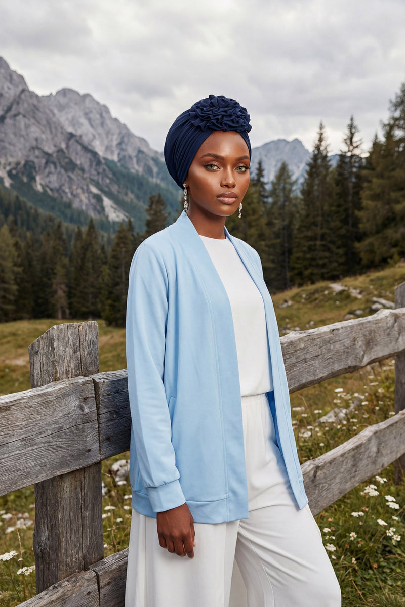 Chic Rose Accent Instant Turban Hijab for Women, Cotton Scarf Chemo Head Wrap, Plain Bonnet Cap with a Beautiful Big Handmade Rose,B-21