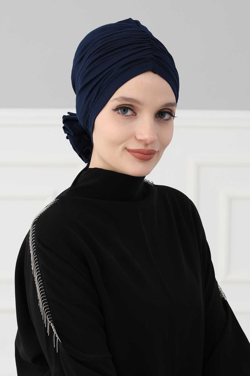 Chic Rose Accent Instant Turban Hijab for Women, Cotton Scarf Chemo Head Wrap, Plain Bonnet Cap with a Beautiful Big Handmade Rose,B-21