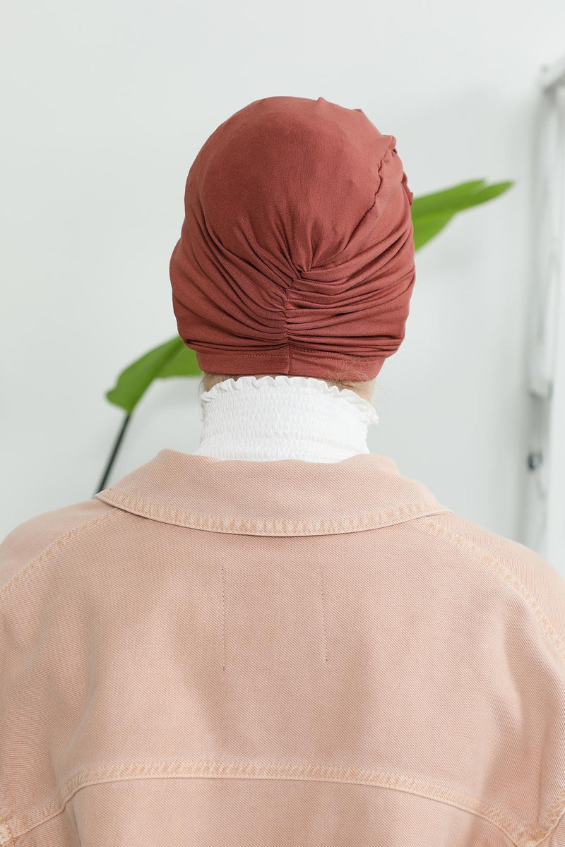 Chic Rose Accent Instant Turban Hijab for Women, Cotton Scarf Chemo Head Wrap, Plain Bonnet Cap with a Beautiful Big Handmade Rose,B-21