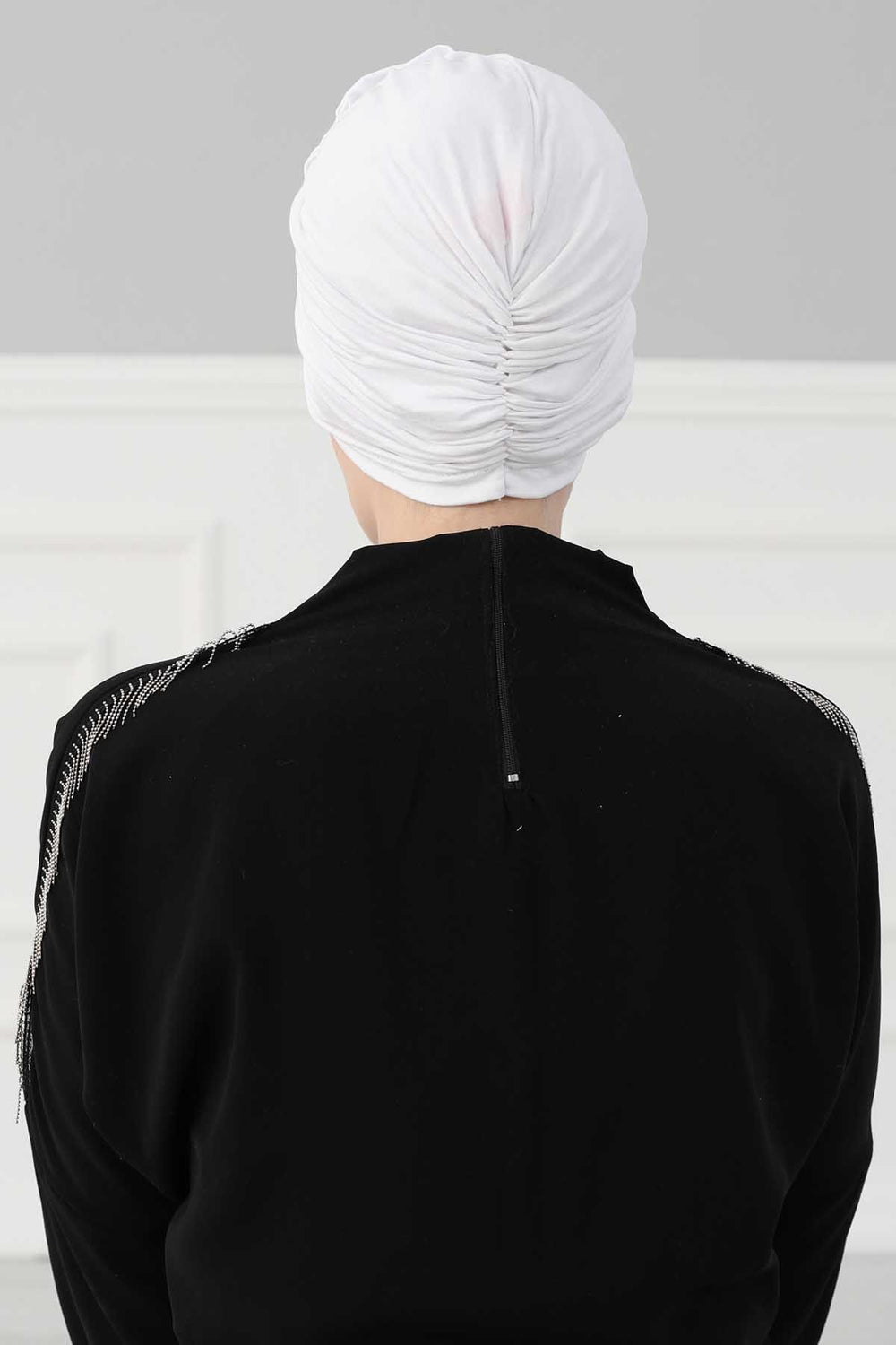 Chic Rose Accent Instant Turban Hijab for Women, Cotton Scarf Chemo Head Wrap, Plain Bonnet Cap with a Beautiful Big Handmade Rose,B-21 White