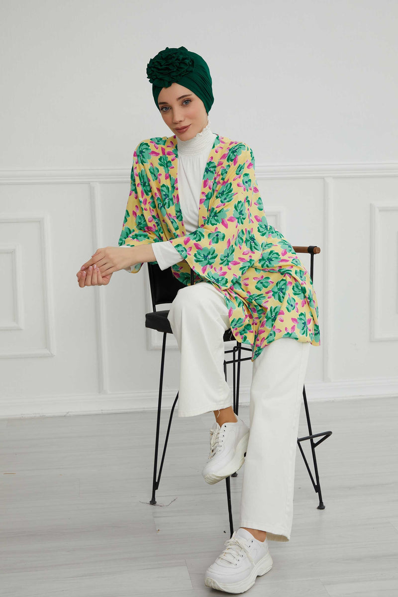 حجاب عمامة فوري أنيق باللون الوردي للنساء، وشاح قطني لف الرأس الكيميائي، قبعة بونيه سادة مع وردة كبيرة جميلة مصنوعة يدويًا، B-21