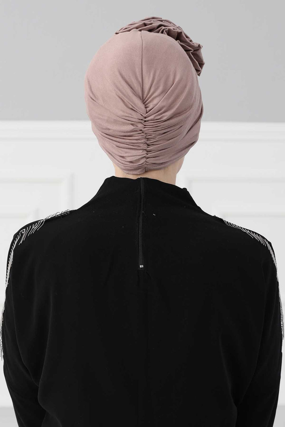 Chic Rose Accent Instant Turban Hijab for Women, Cotton Scarf Chemo Head Wrap, Plain Bonnet Cap with a Beautiful Big Handmade Rose,B-21 Mink