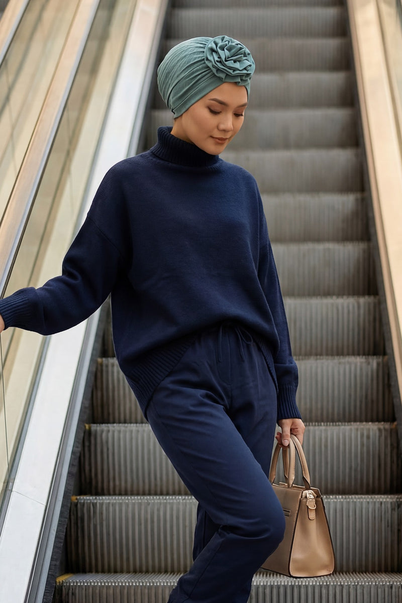 حجاب عمامة فوري أنيق باللون الوردي للنساء، وشاح قطني لف الرأس الكيميائي، قبعة بونيه سادة مع وردة كبيرة جميلة مصنوعة يدويًا، B-21