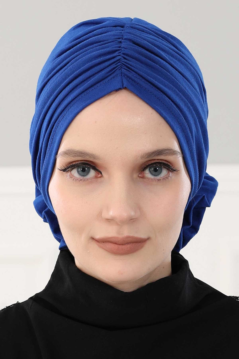 Chic Rose Accent Instant Turban Hijab for Women, Cotton Scarf Chemo Head Wrap, Plain Bonnet Cap with a Beautiful Big Handmade Rose,B-21 Sax Blue