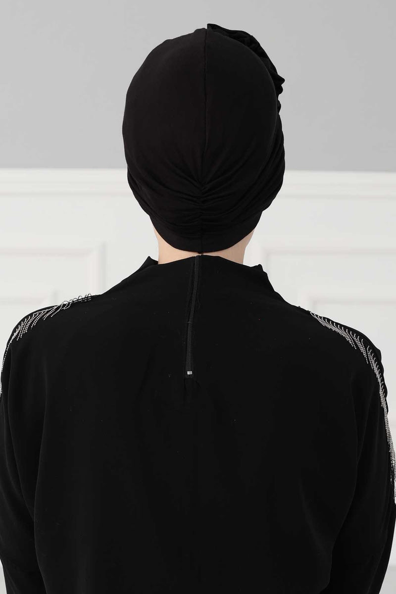 حجاب عمامة فوري أنيق باللون الوردي للنساء، وشاح قطني لف الرأس الكيميائي، قبعة بونيه سادة مع وردة كبيرة جميلة مصنوعة يدويًا، B-21