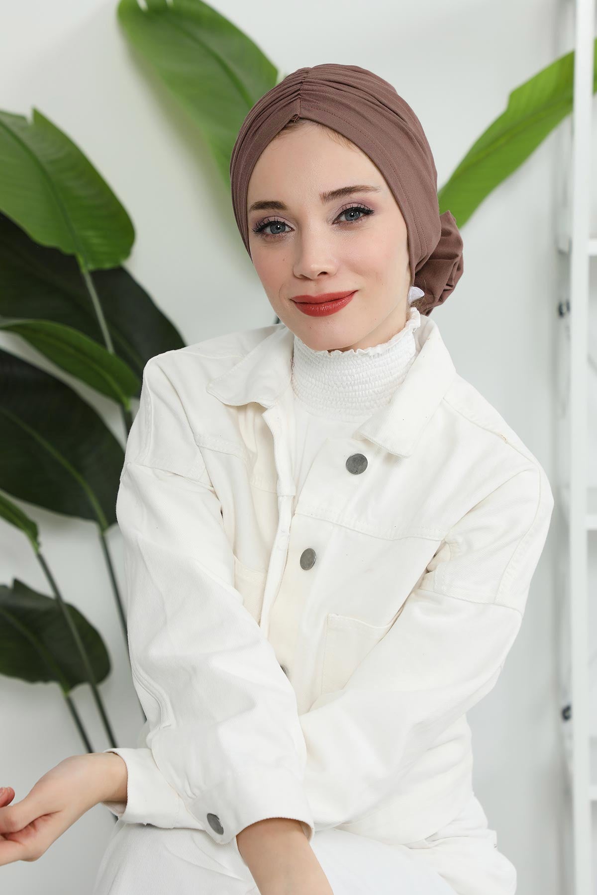 Chic Rose Accent Instant Turban Hijab for Women, Cotton Scarf Chemo Head Wrap, Plain Bonnet Cap with a Beautiful Big Handmade Rose,B-21