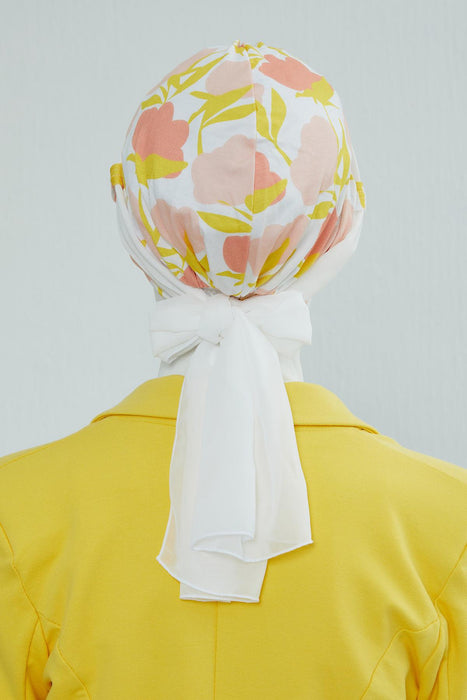 Instant Turban Cotton Scarf Head Wrap with Chiffon Headband, Lightweight Multicolor Headwear Bonnet Cap with Various Pattern Options,B-24YD