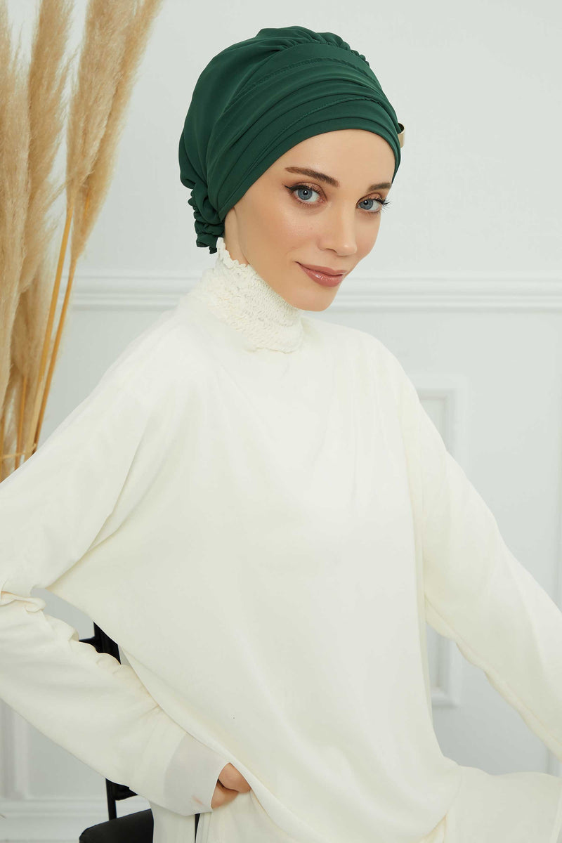 Chiffon Instant Turban with Sleek Gold Accent, Pre-Tied Hijab Cap for Women, Elegant Ready-to-Wear Modest Headwrap,HT-95S