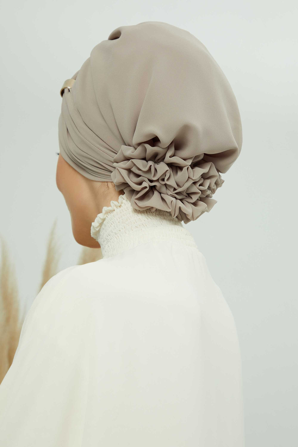 Chiffon Instant Turban with Sleek Gold Accent, Pre-Tied Hijab Cap for Women, Elegant Ready-to-Wear Modest Headwrap,HT-95S Mink
