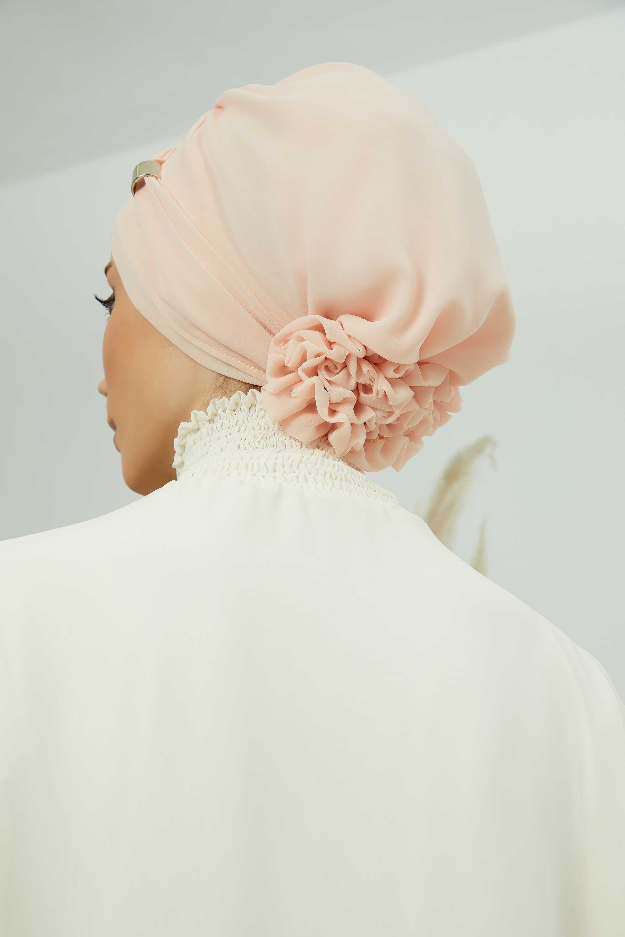 Chiffon Instant Turban with Sleek Gold Accent, Pre-Tied Hijab Cap for Women, Elegant Ready-to-Wear Modest Headwrap,HT-95S Beige