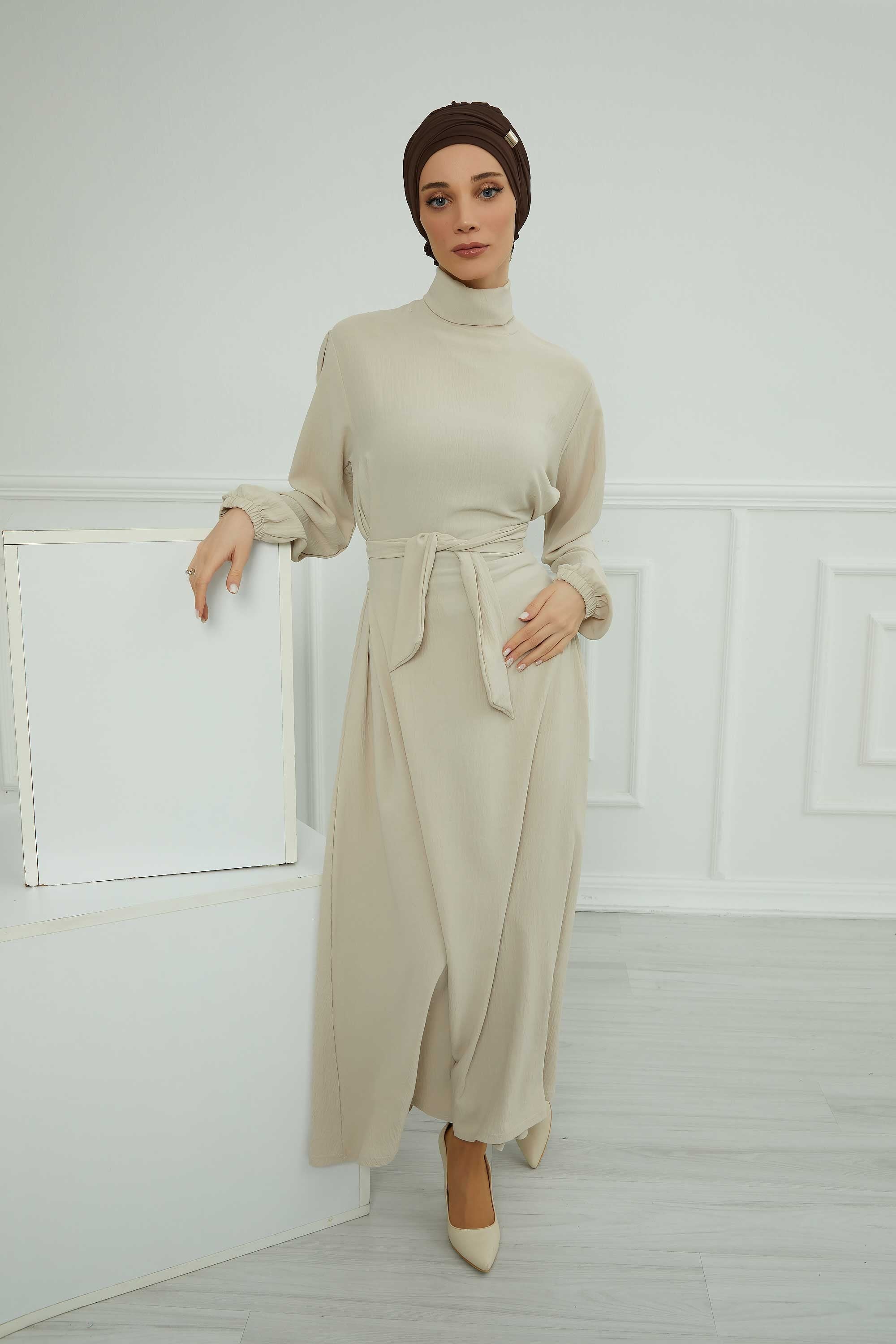 Chiffon Instant Turban with Sleek Gold Accent, Pre-Tied Hijab Cap for Women, Elegant Ready-to-Wear Modest Headwrap,HT-95S Brown