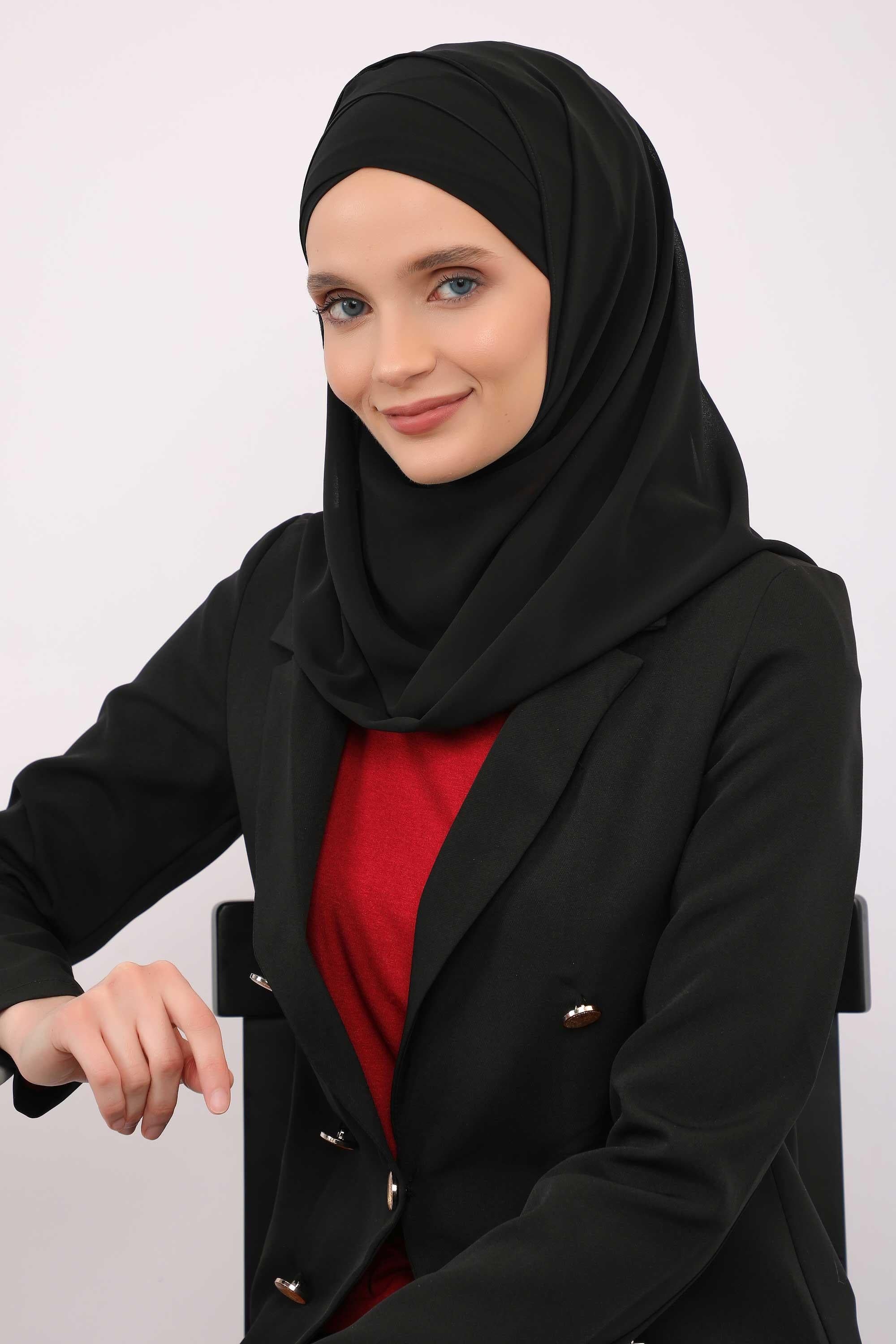 Premium Chiffon Shawl Hijab for Everyday Wear, Lightweight Breathable Women's Headscarf, Soft Chiffon Hijab Scarf for Women,CPS-15 Black