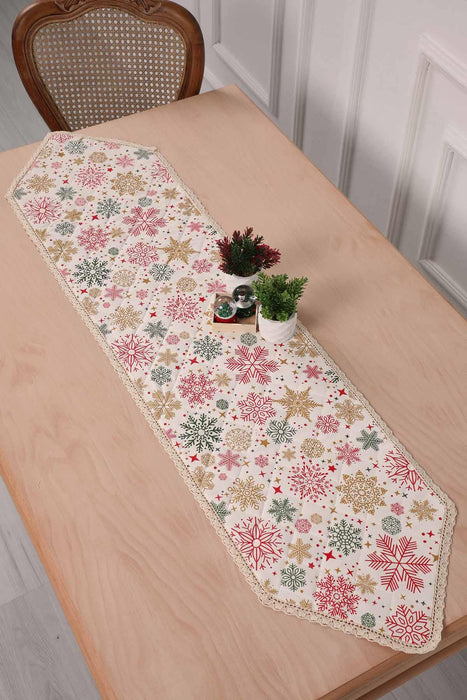 Christmas Table Runner with Lace Embroidery Table Cloth for Home Kitchen Decorations Wedding, Parties, BBQs, Everyday,R-38K