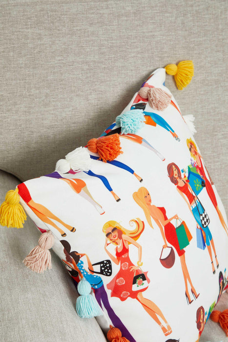 Colorful Owl Print Pillow Cover with Multicolored Tassels, 18x18 Inches Whimsical Night Birds Cushion Cover for Fun Kids Room Decor,K-366 Suzani Pattern 24
