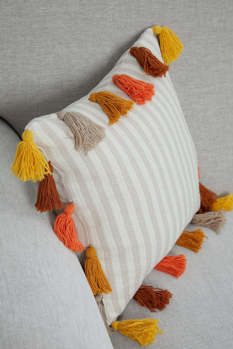Colorful Tasseled Striped Pattern Throw Pillow Cover,K-272