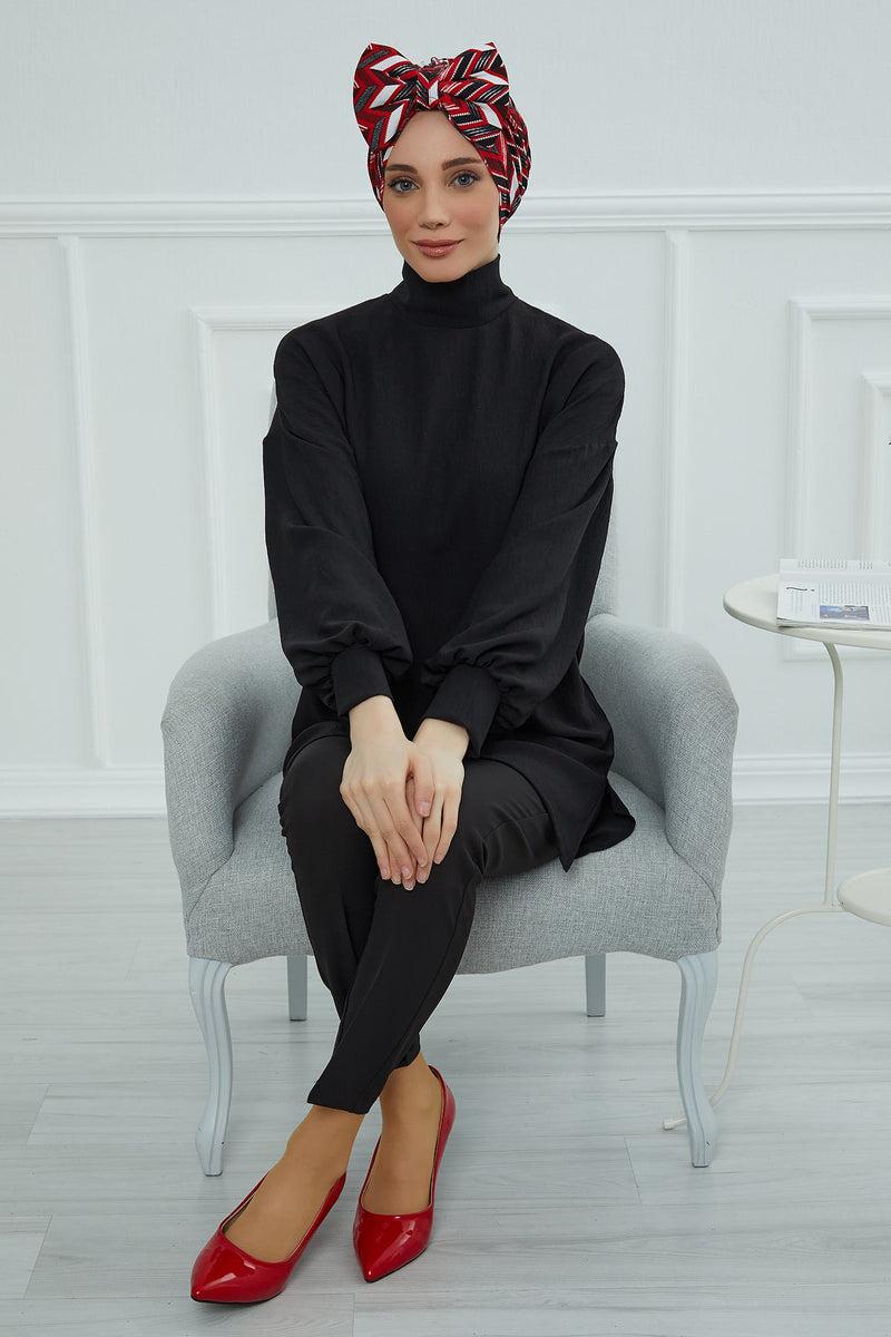 Combed Cotton Patterned Turban Bonnet with a Big Bow, Elegant and Comfortable Pre-Tied Instant Turban Hair Cover for Women,B-11YD