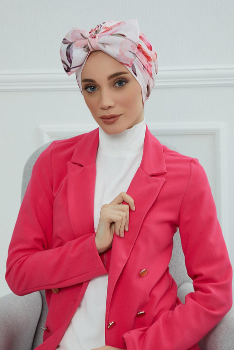 غطاء رأس عمامة من القطن الممشط مع فيونكة كبيرة، غطاء شعر عمامة فوري أنيق ومريح مربوط مسبقًا للنساء، B-11YD