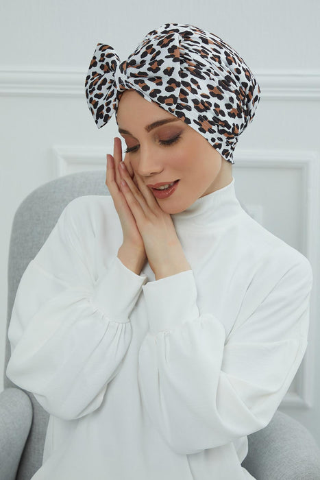 غطاء رأس عمامة من القطن الممشط مع فيونكة كبيرة، غطاء شعر عمامة فوري أنيق ومريح مربوط مسبقًا للنساء، B-11YD